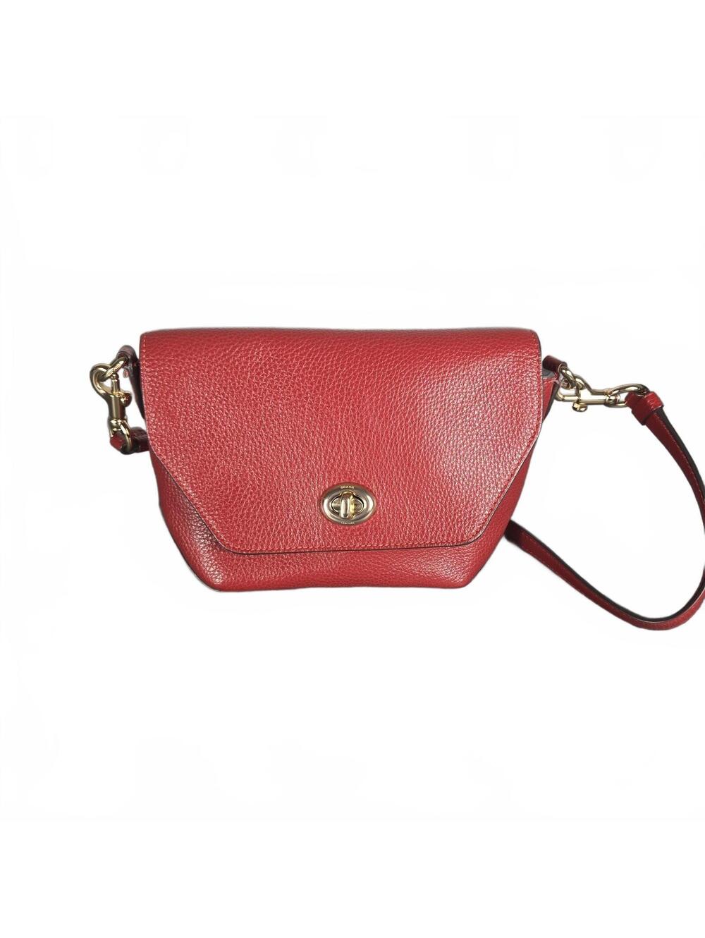Coach Karlee Red Pebbled Turn Lock Small Crossbody Bag Gold Hardware